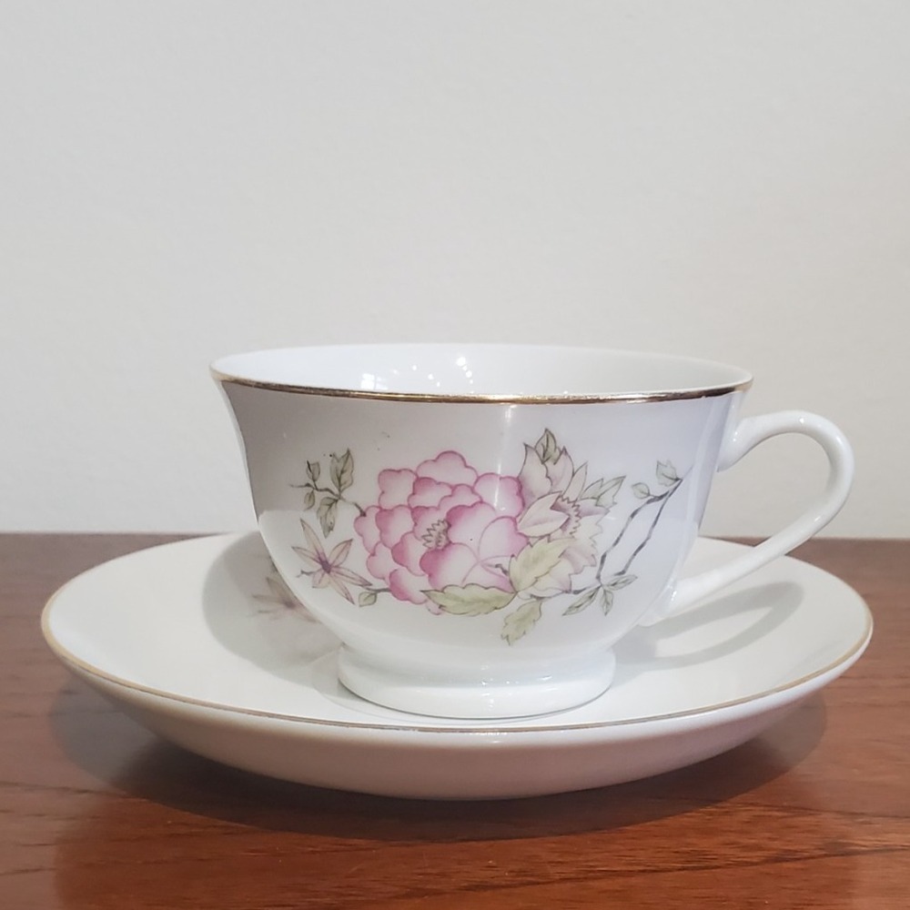 Gloria Fine Porcelain Teacup & Saucer Set - Pink Peony Floral Vintage Style